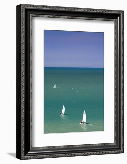 Elevated View of Sailboats, Veules Les Roses, Normandy, France-Walter Bibikow-Framed Photographic Print