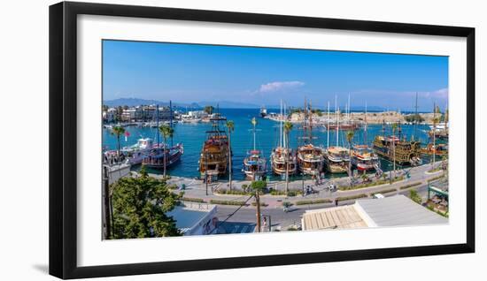 Elevated view of ships in Kos Harbour, Kos Town, Kos, Dodecanese, Greek Islands, Greece, Europe-Frank Fell-Framed Photographic Print