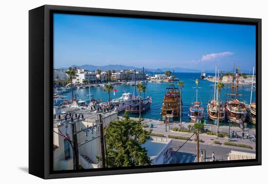 Elevated view of ships in Kos Harbour, Kos Town, Kos, Dodecanese, Greek Islands, Greece, Europe-Frank Fell-Framed Premier Image Canvas