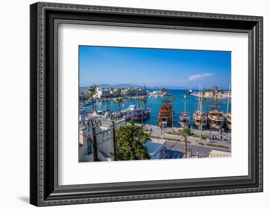 Elevated view of ships in Kos Harbour, Kos Town, Kos, Dodecanese, Greek Islands, Greece, Europe-Frank Fell-Framed Photographic Print