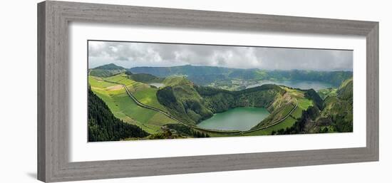 Elevated view of stratovolcanic complex, Sete Cidades Caldara, Sao Miguel Island, Azores, Portugal-null-Framed Photographic Print