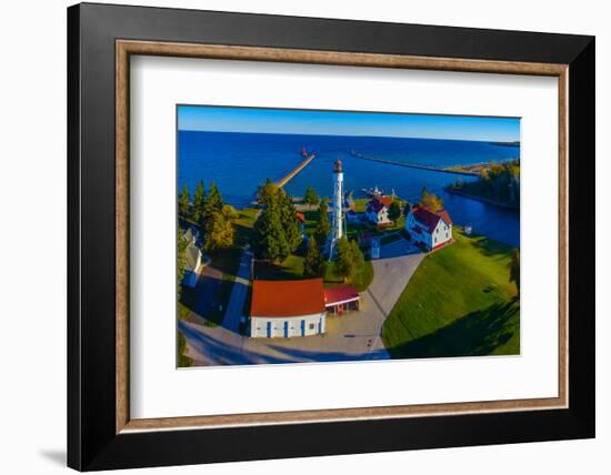 Elevated view of Sturgeon Bay Canal Lighthouse, Sturgeon Bay, Door County, Wisconsin, USA-null-Framed Photographic Print