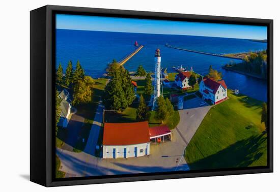 Elevated view of Sturgeon Bay Canal Lighthouse, Sturgeon Bay, Door County, Wisconsin, USA-null-Framed Premier Image Canvas