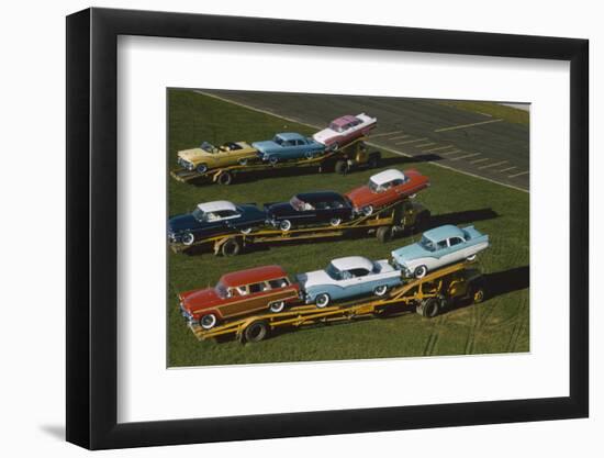 Elevated View of the 1954 Line of Ford Fairlaine Automobiles-Yale Joel-Framed Photographic Print