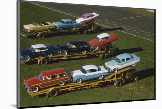 Elevated View of the 1954 Line of Ford Fairlaine Automobiles-Yale Joel-Mounted Photographic Print