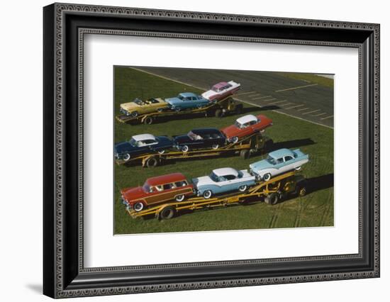 Elevated View of the 1954 Line of Ford Fairlaine Automobiles-Yale Joel-Framed Photographic Print