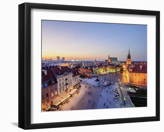 Elevated view of the Castle Square at twilight, Old Town, Warsaw, Masovian Voivodeship, Poland, Eur-Karol Kozlowski-Framed Photographic Print