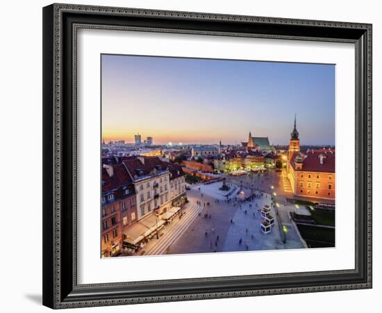 Elevated view of the Castle Square at twilight, Old Town, Warsaw, Masovian Voivodeship, Poland, Eur-Karol Kozlowski-Framed Photographic Print