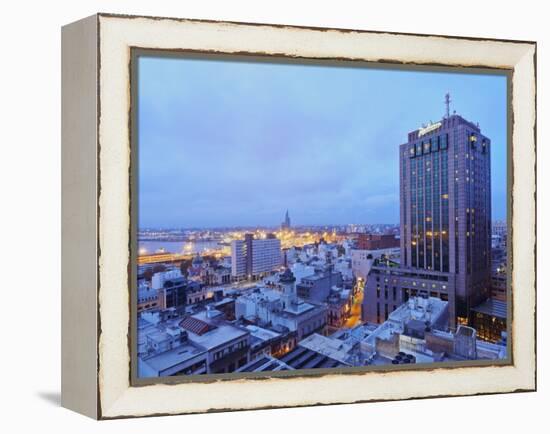 Elevated view of the City Centre with the characteristic building of the Radisson Hotel, Montevideo-Karol Kozlowski-Framed Premier Image Canvas