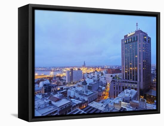 Elevated view of the City Centre with the characteristic building of the Radisson Hotel, Montevideo-Karol Kozlowski-Framed Premier Image Canvas