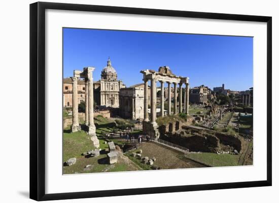 Elevated View of the Columns of the Temples of Saturn and Vespasian with Santi Luca E Martina-Eleanor Scriven-Framed Photographic Print