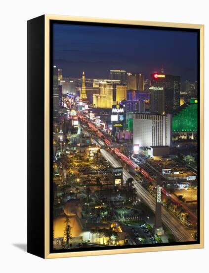 Elevated View of the Hotels and Casinos Along the Strip at Dusk, Las Vegas, Nevada, USA-Gavin Hellier-Framed Premier Image Canvas