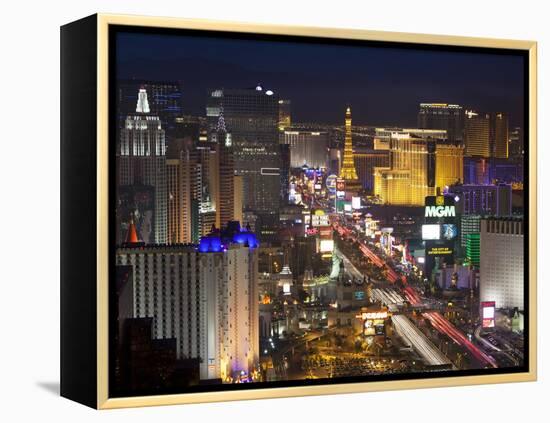 Elevated View of the Hotels and Casinos Along the Strip at Dusk, Las Vegas, Nevada, USA-Gavin Hellier-Framed Premier Image Canvas