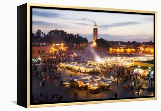 Elevated View of the Koutoubia Mosque at Dusk from Djemaa El-Fna-Gavin Hellier-Framed Premier Image Canvas