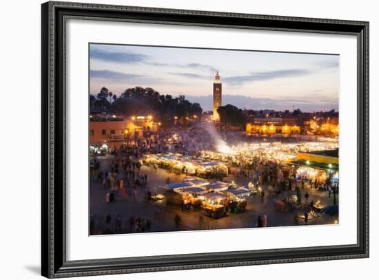 Elevated View of the Koutoubia Mosque at Dusk from Djemaa El-Fna-Gavin Hellier-Framed Photographic Print