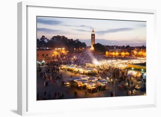 Elevated View of the Koutoubia Mosque at Dusk from Djemaa El-Fna-Gavin Hellier-Framed Photographic Print