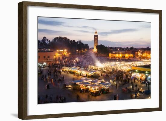 Elevated View of the Koutoubia Mosque at Dusk from Djemaa El-Fna-Gavin Hellier-Framed Photographic Print