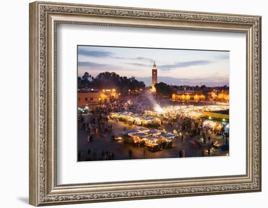 Elevated View of the Koutoubia Mosque at Dusk from Djemaa El-Fna-Gavin Hellier-Framed Photographic Print