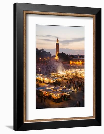 Elevated View of the Koutoubia Mosque at Dusk from Djemaa El-Fna-Gavin Hellier-Framed Photographic Print