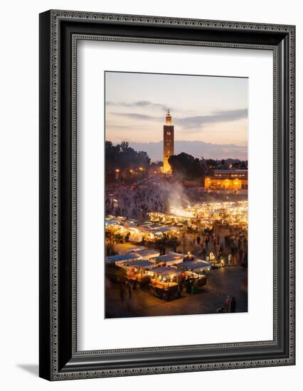 Elevated View of the Koutoubia Mosque at Dusk from Djemaa El-Fna-Gavin Hellier-Framed Photographic Print