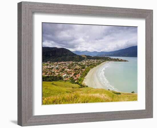 Elevated view of the Praia Barequecaba with Ilhabela Island in the background, State of Sao Paulo, -Karol Kozlowski-Framed Photographic Print