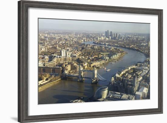 Elevated View of the River Thames Looking East Towards Canary Wharf with Tower Bridge-Amanda Hall-Framed Photographic Print