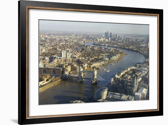 Elevated View of the River Thames Looking East Towards Canary Wharf with Tower Bridge-Amanda Hall-Framed Photographic Print