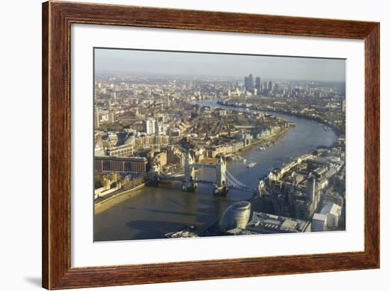 Elevated View of the River Thames Looking East Towards Canary Wharf with Tower Bridge-Amanda Hall-Framed Photographic Print