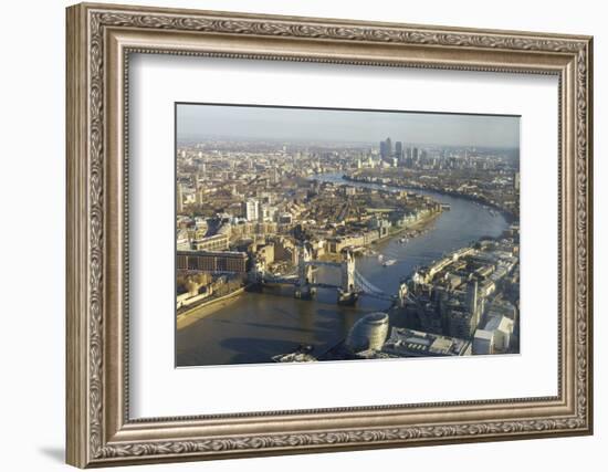 Elevated View of the River Thames Looking East Towards Canary Wharf with Tower Bridge-Amanda Hall-Framed Photographic Print