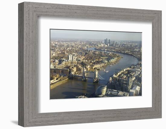 Elevated View of the River Thames Looking East Towards Canary Wharf with Tower Bridge-Amanda Hall-Framed Photographic Print