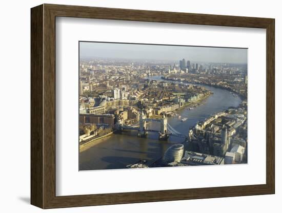 Elevated View of the River Thames Looking East Towards Canary Wharf with Tower Bridge-Amanda Hall-Framed Photographic Print