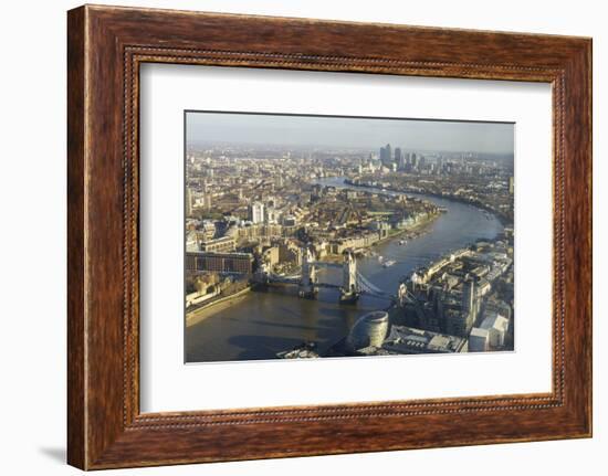 Elevated View of the River Thames Looking East Towards Canary Wharf with Tower Bridge-Amanda Hall-Framed Photographic Print