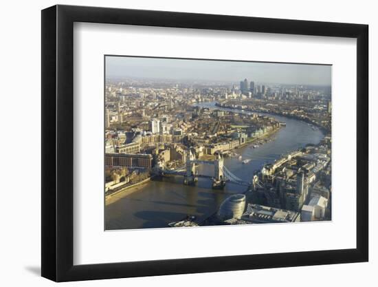 Elevated View of the River Thames Looking East Towards Canary Wharf with Tower Bridge-Amanda Hall-Framed Photographic Print