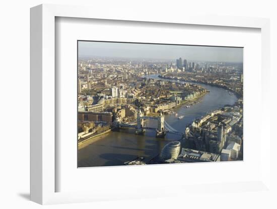 Elevated View of the River Thames Looking East Towards Canary Wharf with Tower Bridge-Amanda Hall-Framed Photographic Print