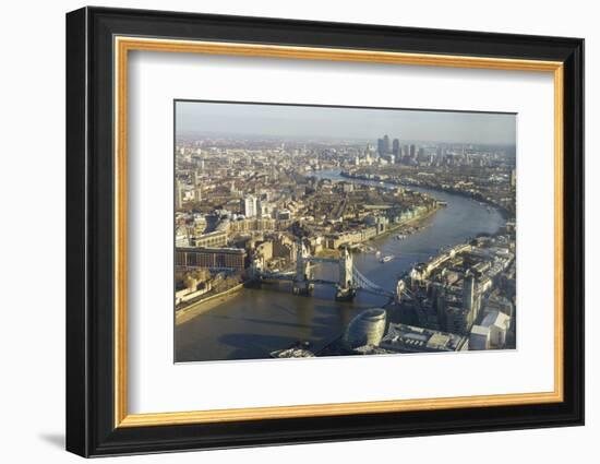 Elevated View of the River Thames Looking East Towards Canary Wharf with Tower Bridge-Amanda Hall-Framed Photographic Print