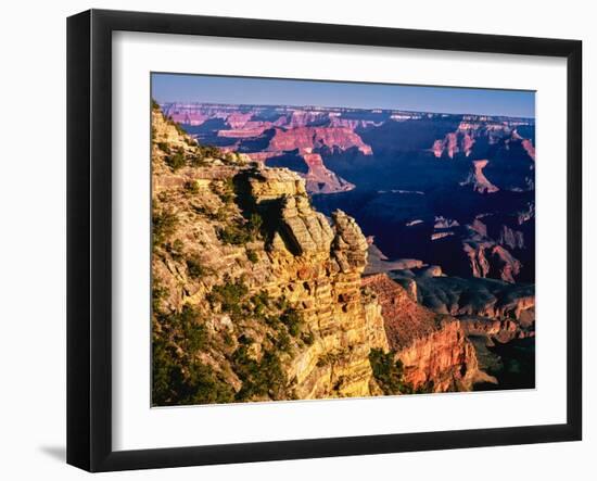 Elevated view of the rock formations in a canyon, Mather Point, South Rim, Grand Canyon National...-null-Framed Photographic Print