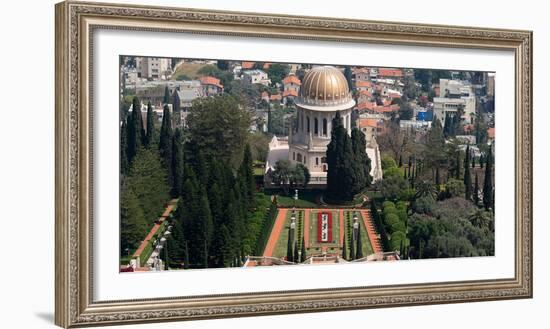 Elevated view of the Terraces of the Shrine of the Bab, Bahai Gardens, German Colony Plaza, Haif...-null-Framed Photographic Print