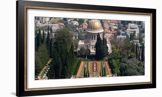 Elevated view of the Terraces of the Shrine of the Bab, Bahai Gardens, German Colony Plaza, Haif...-null-Framed Photographic Print