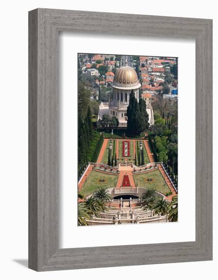 Elevated view of the Terraces of the Shrine of the Bab, Bahai Gardens, German Colony Plaza, Haif...-null-Framed Photographic Print