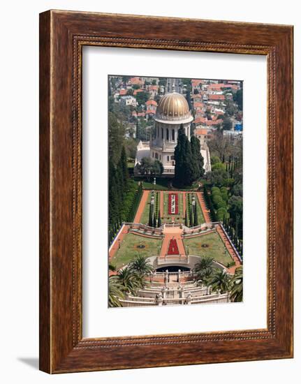 Elevated view of the Terraces of the Shrine of the Bab, Bahai Gardens, German Colony Plaza, Haif...-null-Framed Photographic Print