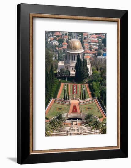 Elevated view of the Terraces of the Shrine of the Bab, Bahai Gardens, German Colony Plaza, Haif...-null-Framed Photographic Print