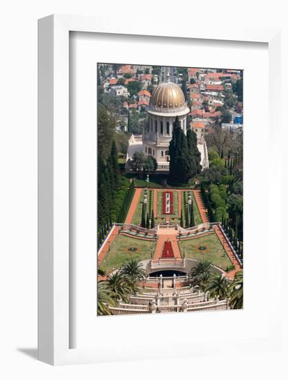 Elevated view of the Terraces of the Shrine of the Bab, Bahai Gardens, German Colony Plaza, Haif...-null-Framed Photographic Print