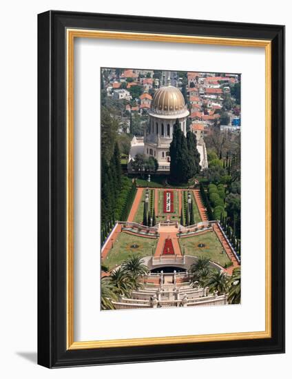 Elevated view of the Terraces of the Shrine of the Bab, Bahai Gardens, German Colony Plaza, Haif...-null-Framed Photographic Print