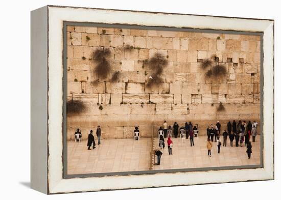 Elevated view of the Western Wall Plaza with people praying at the wailing wall, Jewish Quarter...-null-Framed Premier Image Canvas