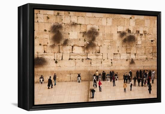 Elevated view of the Western Wall Plaza with people praying at the wailing wall, Jewish Quarter...-null-Framed Premier Image Canvas