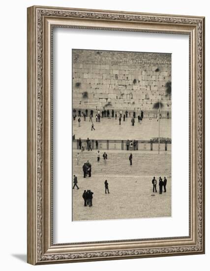 Elevated view of the Western Wall Plaza with people praying at the wailing wall, Jewish Quarter...-null-Framed Photographic Print