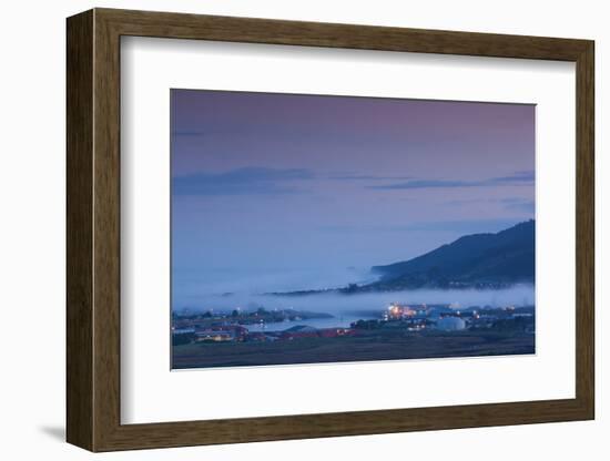 Elevated view of town covered with fog, Greymouth, West Coast, South Island, New Zealand-null-Framed Photographic Print