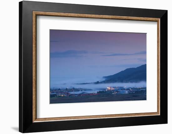 Elevated view of town covered with fog, Greymouth, West Coast, South Island, New Zealand-null-Framed Photographic Print