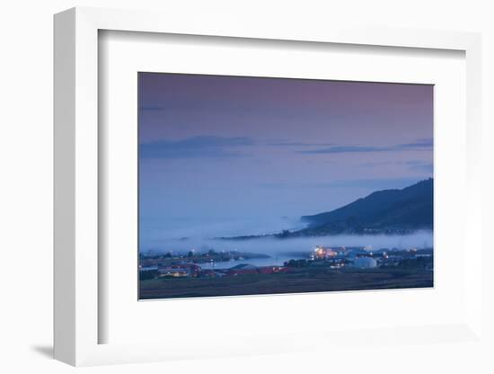 Elevated view of town covered with fog, Greymouth, West Coast, South Island, New Zealand-null-Framed Photographic Print