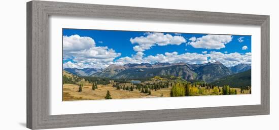 Elevated view of trees on landscape from Molas Pass on U.S. Route 550, Silverton, San Juan Mount...-null-Framed Photographic Print